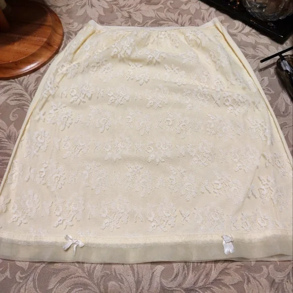 🔸💛🔸Divine Vintage 50's Buttercup Yellow Floral Lace & Satin Bow Slip - S/M - Picture 9 of 16